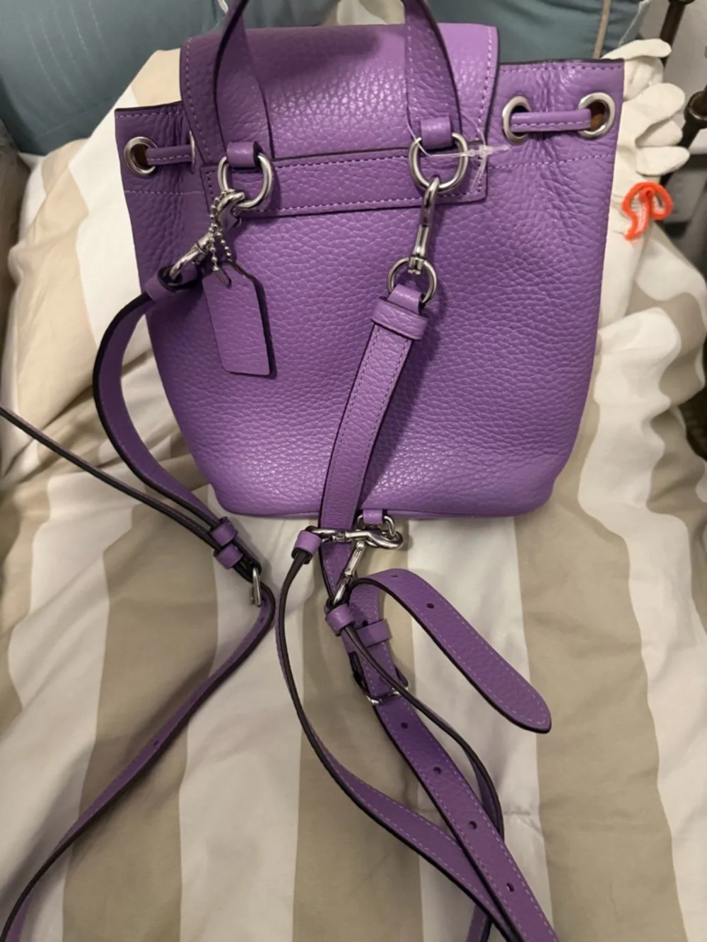 Coach Pebbled Leather Mini Backpack in Lavender Purple - Picture 2 of 4